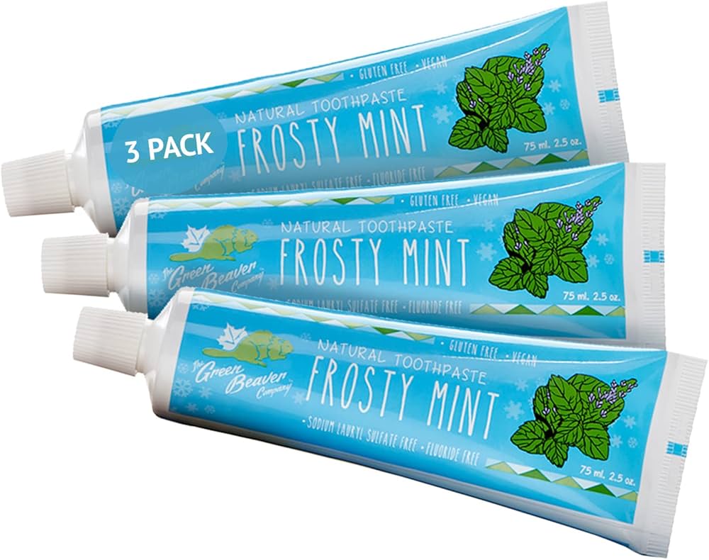 Green Beaver All Natural Organic Toothpaste, Vegan, Fluoride Free & Gluten Free Toothpaste, Frosty Mint Flavor, 75ml, 3 Pack