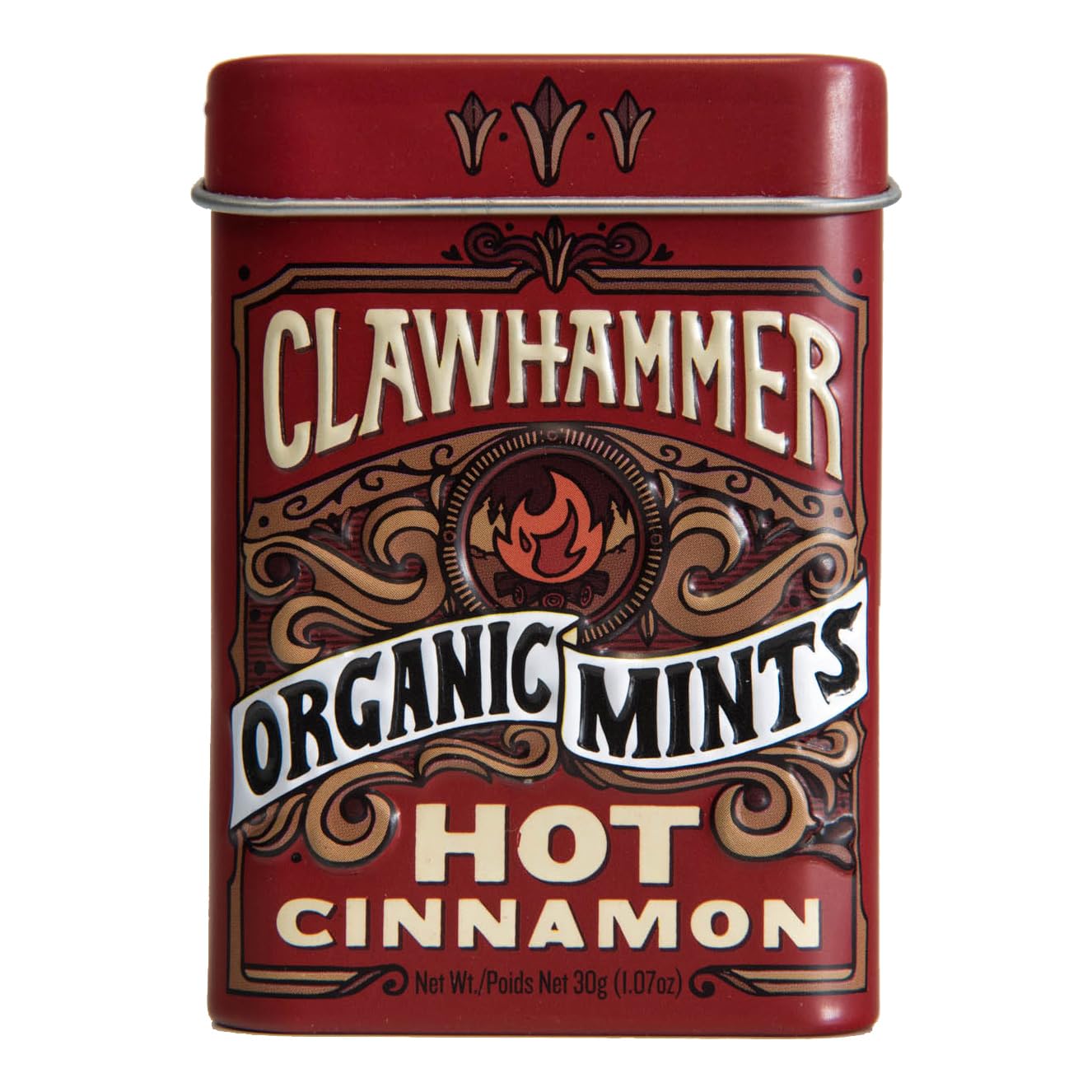 Clawhammer Organic Mints | USDA Certified Organic, Gluten Free, Non-GMO, Kosher | Hot Cinnamon, 30 Count Tin