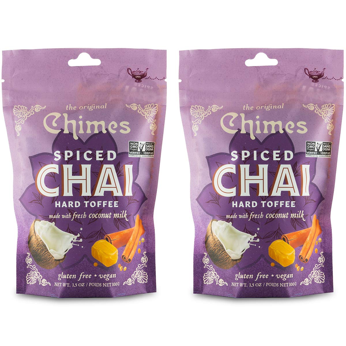 Chimes Coconut Spiced Chai Hard Toffee Candy (Pack of 2)