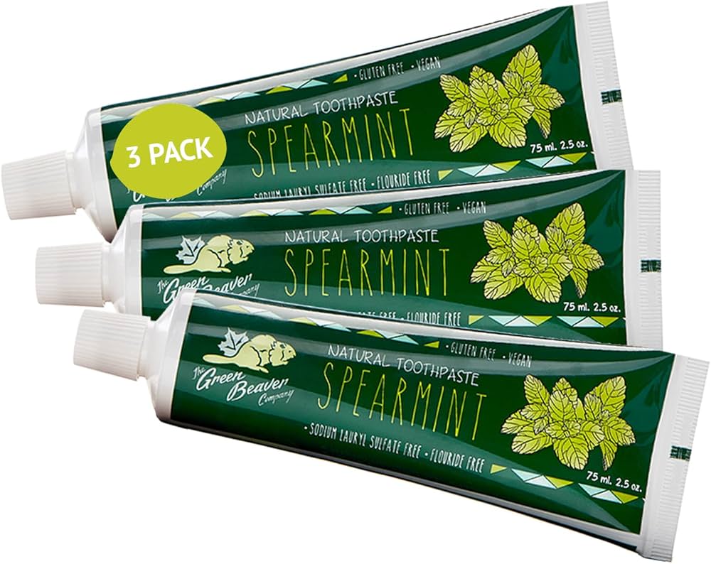 Green Beaver All Natural Organic Toothpaste, Vegan, Fluoride Free & Gluten Free Toothpaste, Spearmint Flavor, 75ml, 3 Pack