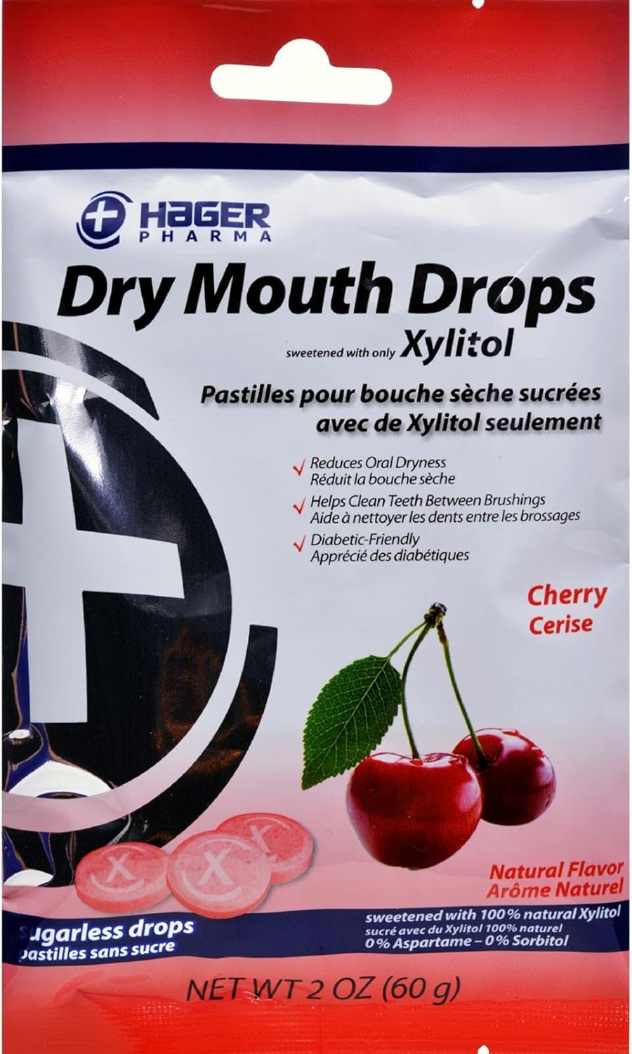 Hager Pharma Dry Mouth Drops, Cherry, 26 Count Per Bag (3 Bags)