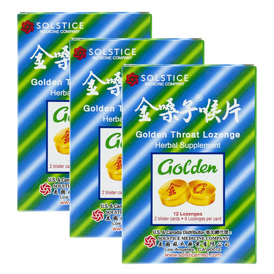 Golden Throat Lozenge (Honeysuckle Original Flavor)(Throat, Immune, Respiratory Support)(12 Lozenges)(3 Boxes)
