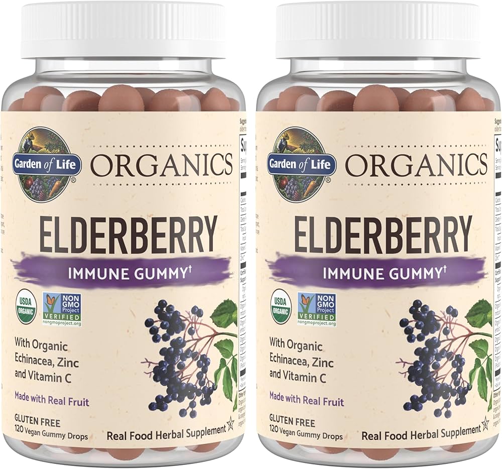 Elderberry Immune Gummy with Echinacea Zinc and Vitamin C Made with Real Fruit as a Real Food Herbal Supplement (120 Vegan Gummy Drops) Pack of 2