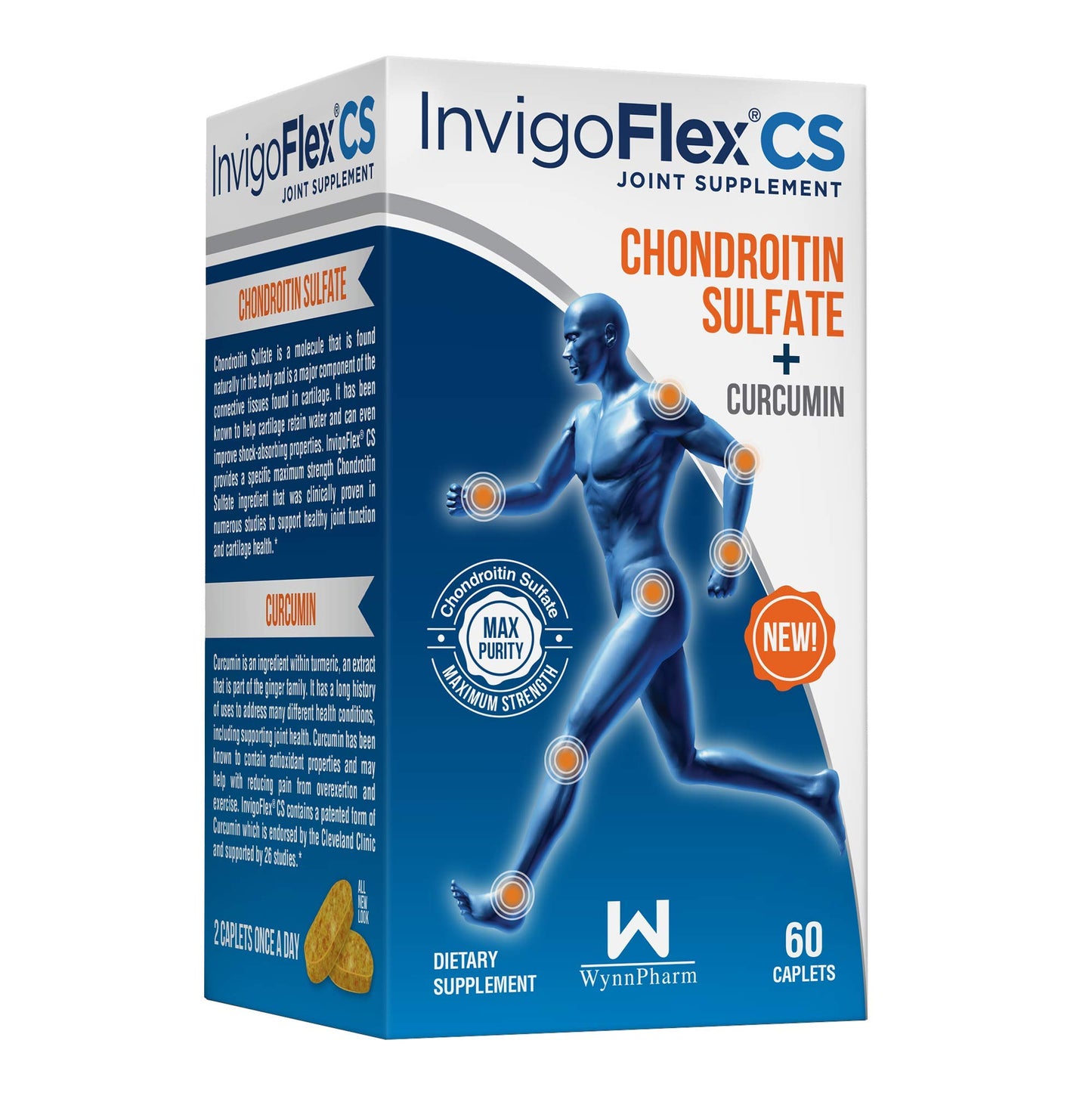 INVIGOFLEX Chondroitin Sulfate with Turmeric Curcumin Non GMO for Knee, Hand, Back & Hip Premium Joint Supplement CS - 2 Pack