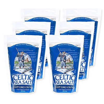 Light Grey Celtic Sea Salt Resealable Bags Additive-Free, Delicious Sea Salt, Perfect for Cooking, Baking and More - Gluten-Free, Non-GMO Verified, Kosher and Paleo-Friendly, 1/2 Pound Bag (6 Count)