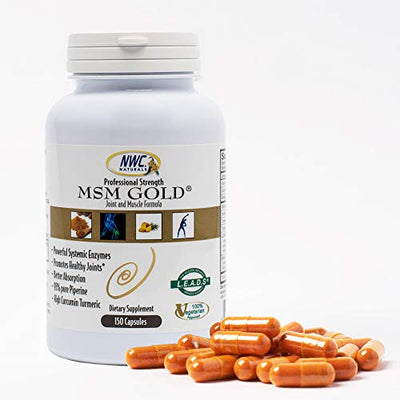 NWC Naturals MSM Gold Systemic Enzyme Supplement with Turmeric, Tomato Lycopene & BioPerine for Nutrient Absorption Joint & Muscle Support 150 Antioxidant-Rich Vegetarian Capsules