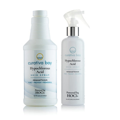 Curativa Bay - .02% Hypochlorous Skin Spray for Clear Skin - New Bundle - 8 Oz Mist Plus 16 Oz Refill (24 Oz)