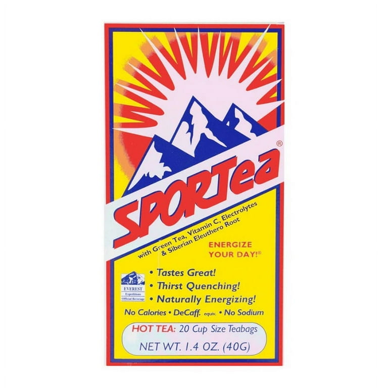 SPORTea Hot Tea - 20 Cup Size Teabags 1.4 oz - Energizing & Made in USA