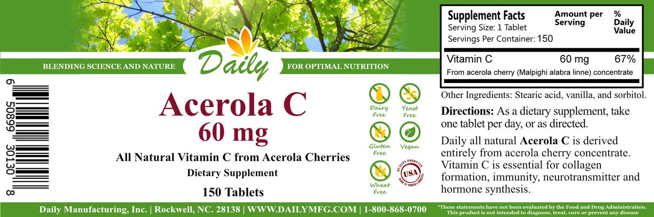 Daily Manufacturing Nature C (Vitamin C from Acerola Cherry) 100 Tablets per Bottle bottle