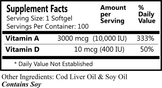 Daily Manufacturing Vitamin's A & D3 (from Cod Liver Oil) Supplement Facts