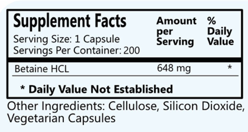 Daily Manufacturing Betaine HCI (648 Milligram) 200 Vegetarian Capsules-Digestive Health bottle