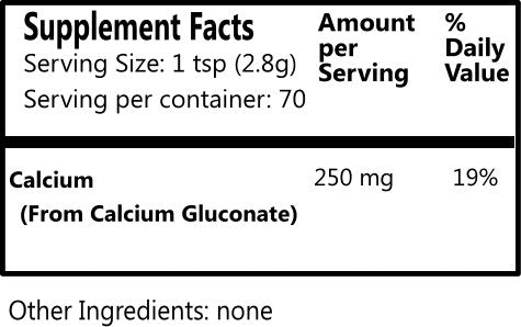 Daily Manufacturing Calcium Gluconate Powder 7 oz, 200 Grams Natural Calcium Dietary Supplement (2) Supplement Facts