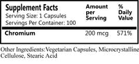 Daily Manufacturing Chromium Picolinate (Certified Kosher) 100 Vegetarian Capsules Supplement Facts