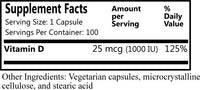 Daily Manufacturing Vitamin D3 1000 IU (25 mcg) Supplement Facts