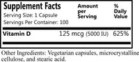 Daily Manufacturing Vitamin D3 5000 IU (125 mcg) Supplement Facts