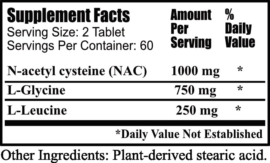 Daily Manufacturing Glutathio-Lean (N-Acetyl Cysteine (NAC), L-Glycine & L-Leucine) Supplement Facts