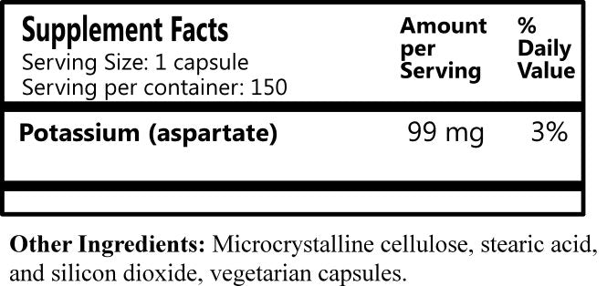 Daily Manufacturing Potassium Aspartate, 150 Vegetarian Capsules Supplement Facts