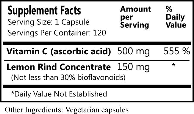 Daily Manufacturing Lemon C (Vitamin C & Lemon Bioflavonoid Complex) Supplement Facts