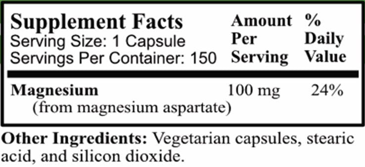Daily Manufacturing Magnesium (100 mg from Magnesium Aspartate) 150 Vegetarian Capsules bottle
