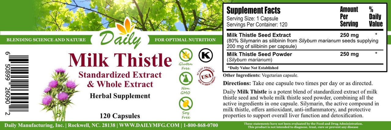 Daily Manufacturing Milk Thistle (Milk Thistle Seed Extract & Milk Thistle Seed Powder) bottle