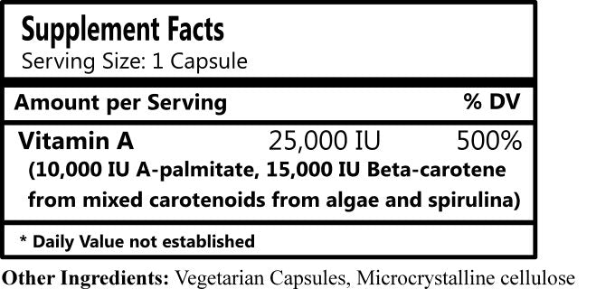 Daily Manufacturing Nutra-A Plus (Vegetarian Vitamin A-Palmitate & Beta-Carotene) 250 Vegetarian Capsules Supplement Facts