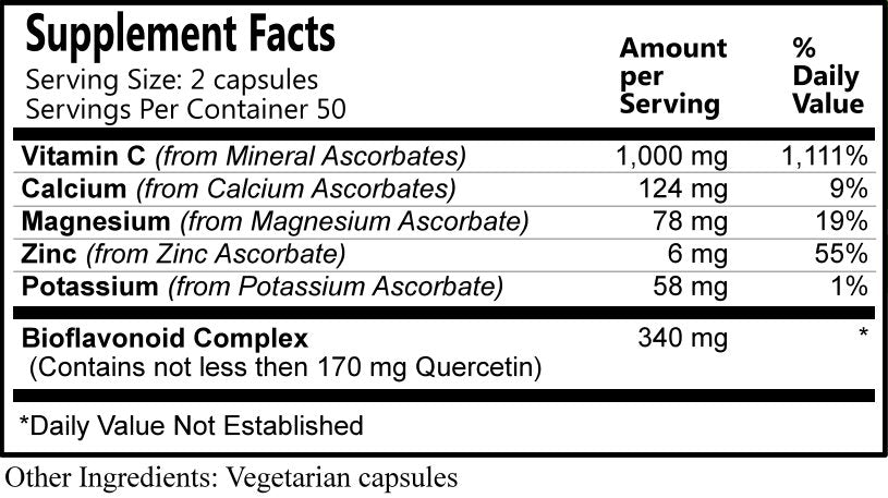 Daily Manufacturing Spectra-Scorb (Vitamin C from Mineral Ascorbates, Bioflavonoid Complex, Quercetin) Supplement Facts
