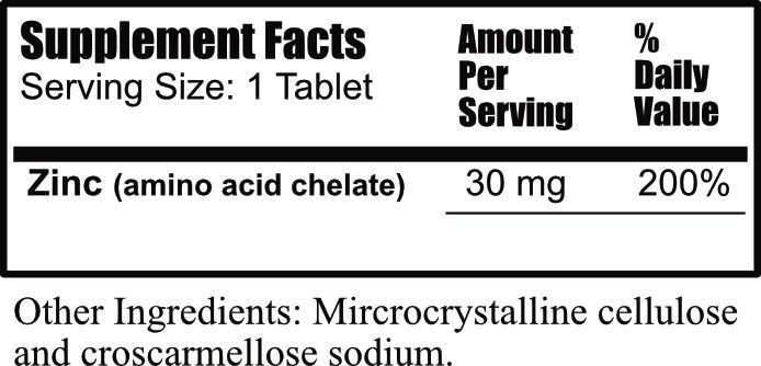 Daily Manufacturing Zinc (Amino Acid Chelate 30 mg) 60 Tablets bottle