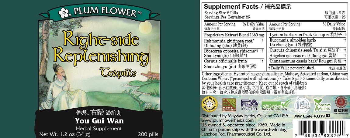 Right Side Replenishing Teapills (You Gui Wan), 200 ct, Plum Flower bottle