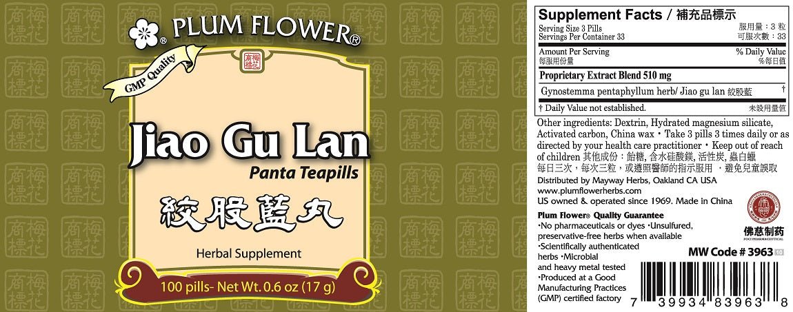 Jiao Gu Lan (Panta Teapills), 100 ct, Plum Flower by Plum Flower bottle