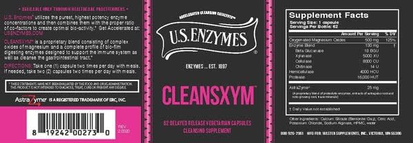 U.S. Enzymes CLEANSXYM 62 Vegetarian Capsules. Cleansing Supplement.