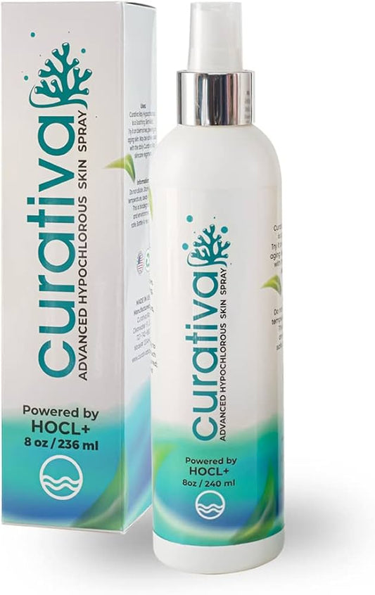 Curativa Bay 0.02% Hypochlorous Skin Spray  4 oz  Organic, Vegan, Hypoallergenic Ingredients  Made in USA