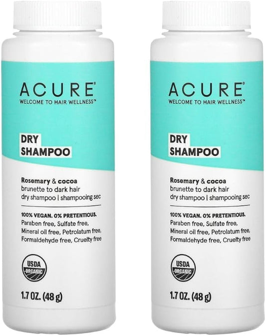 Acure Dry Shampoo - Brunette to Dark Hair - Powder Hair Care for Brunette - Refresh Treated Color Tinted Hair & Extend Cleansing with Cocoa & Rosemary Formula - 100% Vegan - 1.7 Oz (2 Pack)