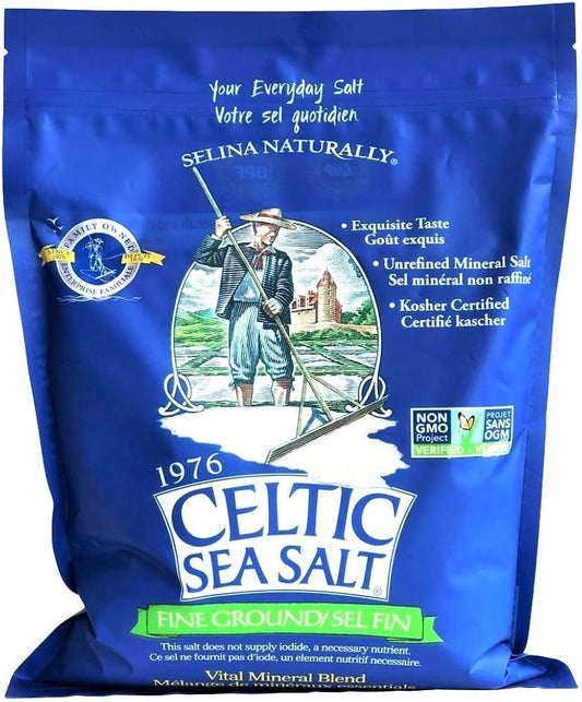 Fine Ground Classic Celtic Sea Salt  (1) 5 Pound Bag of Nutritious, , Great for Cooking, Baking, Pickling, Finishing and More, Pantry-Friendly, Gluten-Free, Kosher and Paleo-Friendly