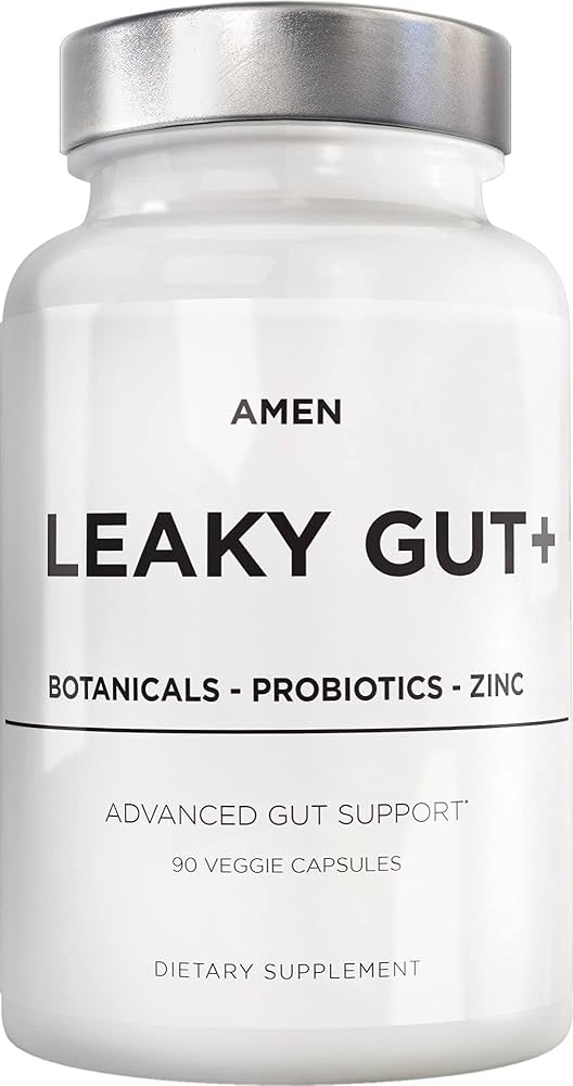 Amen Leaky Gut Supplement - Advanced Formula with Bioavailable L Glutamine, Zinc, Turmeric, DGL Licorice Root - Marshmallow Root - Probiotics & Fermented Prebiotics - Vegan, Non-GMO - 90 Capsules
