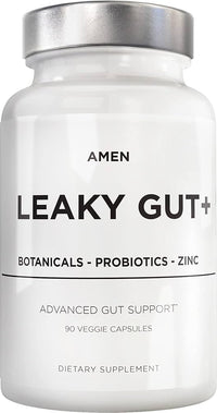 Amen Leaky Gut Supplement - Advanced Formula with Bioavailable L Glutamine, Zinc, Turmeric, DGL Licorice Root - Marshmallow Root - Probiotics & Fermented Prebiotics - Vegan, Non-GMO - 90 Capsules