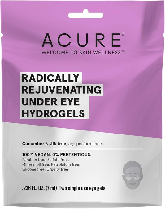 ACURE Radically Rejuvenating Under Eye Hydrogel Mask | 100% Vegan | Provides Anti-Aging Support | Cucumber & Silk Tree - Hydrates & Rejuvenates | 12 Count