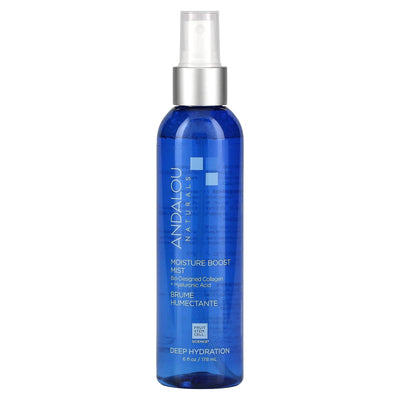 Andalou Naturals Face Mist, Moisture Boost Facial Spray with Hyaluronic Acid & Collagen, Hydrating & Moisturizing Skin Care for Dry and Dehydrated Skin, 6 fl oz