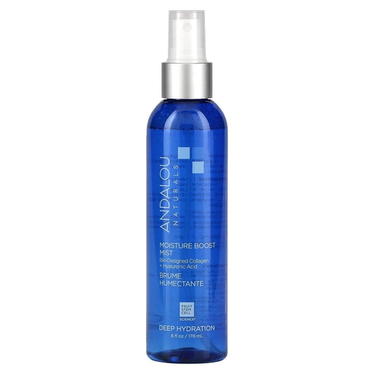 Andalou Naturals Face Mist, Moisture Boost Facial Spray with Hyaluronic Acid & Collagen, Hydrating & Moisturizing Skin Care for Dry and Dehydrated Skin, 6 fl oz