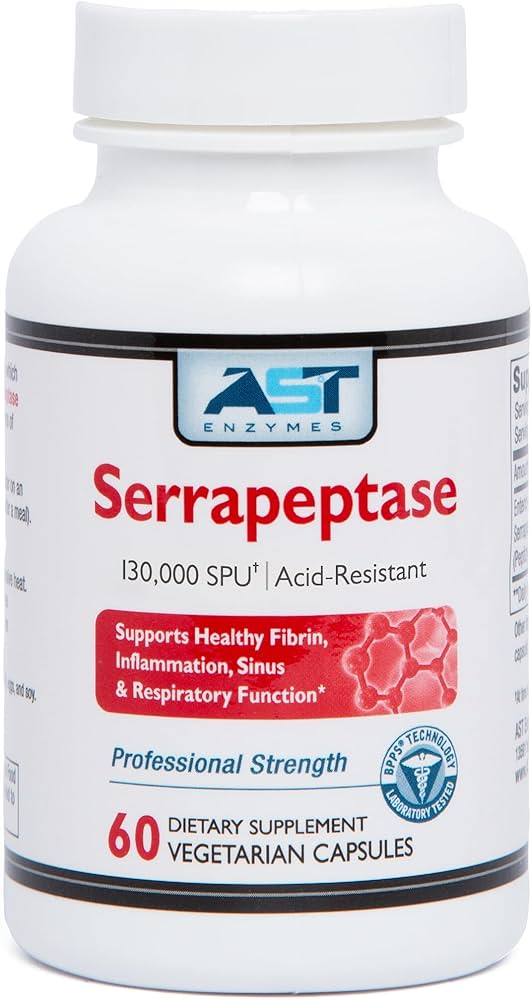AST Enzymes Serrapeptase 130,000 SPU  60 Vegetarian Capsules  Premium Natural Systemic Enzymes Acid-Resistant Serrapeptase