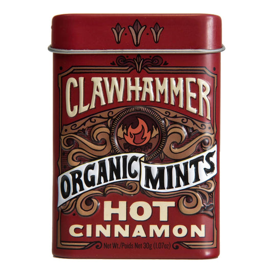 Clawhammer Organic Mints | USDA Certified Organic, Gluten Free, Non-GMO, Kosher | Hot Cinnamon, 30 Count Tin