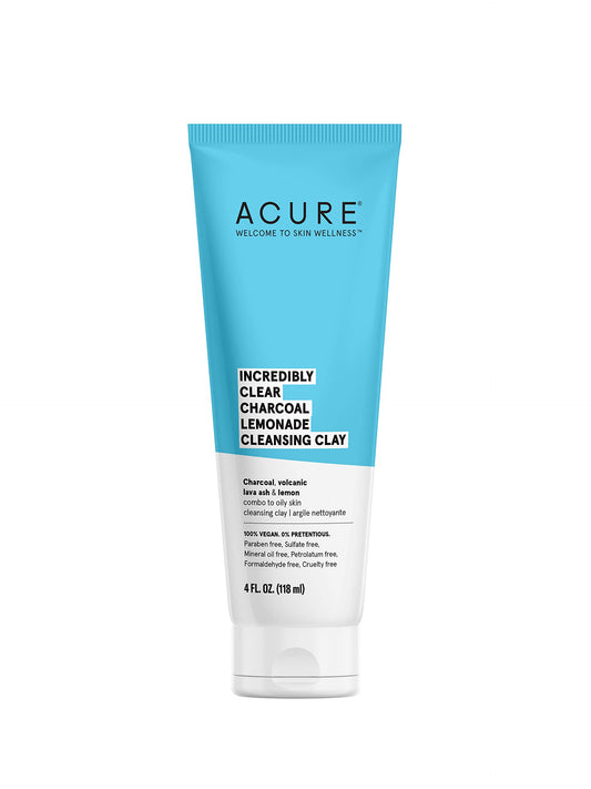 ACURE Incredibly Clear Charcoal Lemonade Cleansing Clay | 100% Vegan | For Oily to Normal & Acne Prone Skin | Charcoal, Volcanic Lava & Lemon - Cleanses & Detoxifies | 4 Fl Oz (Packaging May Vary)