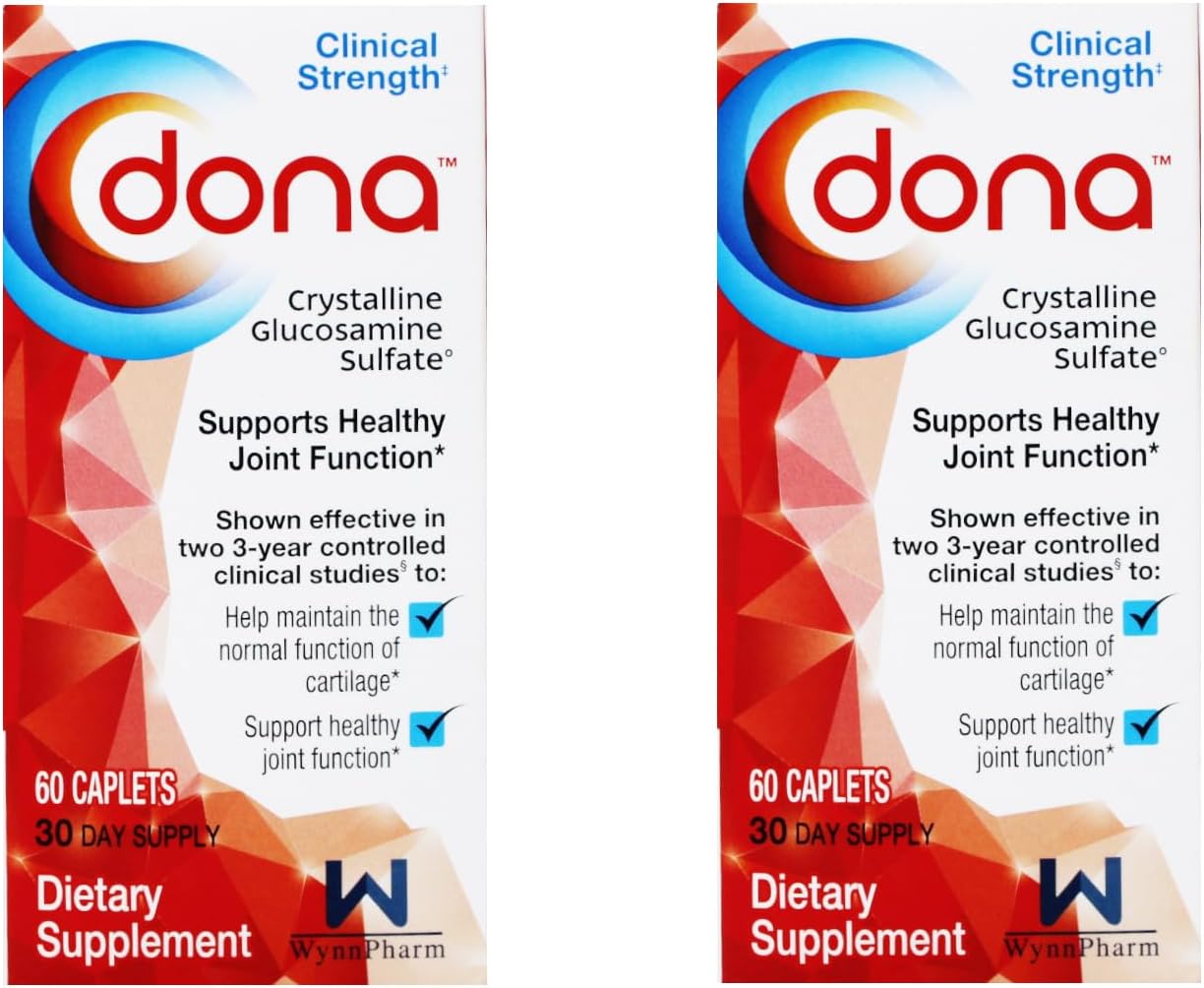 WynnPharm Dona Crystalline Glucosamine Sulfate, 750 Mg, Joint Supplement Pills for Knee Comfort & Joint Health Support, 750 Mg, 60 Count (2 Pack).