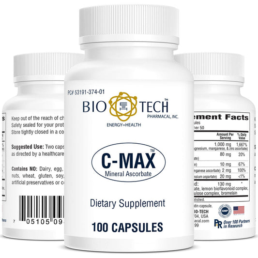 C-Max Vitamin C Dietary supplement ascorbic acid essential nutrient powerful antioxidant for immune system natural citrus bioflavonoid normal histamine levels blood vessels bones tissue repair - 100 C