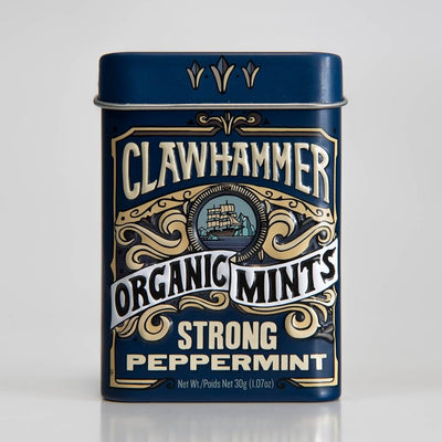 Clawhammer Organic Mints | USDA Certified Organic, Gluten Free, Non-GMO, Kosher | Strong Peppermint, 30 Count Tin