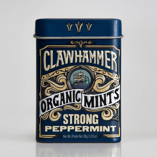 Clawhammer Organic Mints | USDA Certified Organic, Gluten Free, Non-GMO, Kosher | Strong Peppermint, 30 Count Tin