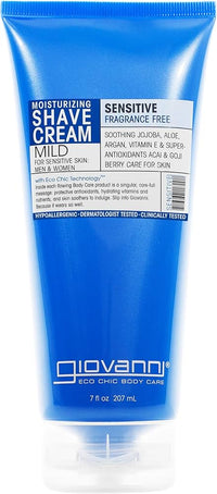 GIOVANNI Moisturizing Shave Cream - Fragrance Free With Soothing Aloe, Jojoba, Argan & Super Antioxidants Acai & Goji Berry, for Men & Women, Sensitive Skin, Hypoallergenic - 7 oz
