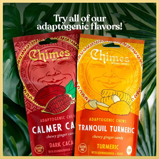 Chimes Tranquil Turmeric Adaptogen Ginger Chews Candy - (1 Pack With Ashwagandha, Reishi and Turmeric with Curcumin) Vegan, Gluten Free