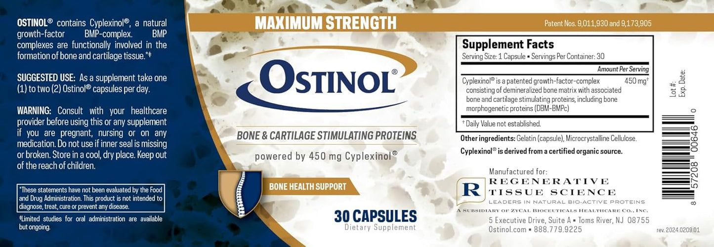 Ostinol Standard 450mg - Bone & Joint Supplement | Stem Cell Activation Certified | Bio Active Protein Complex for Moderate Bone Loss & Moderate Joint Disfunction - 30 Capsules