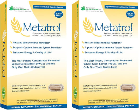 American BioSciences Metatrol 2-Box Bundle, Mitochondrial Rescue & Daily Immune System Support Fermented Wheat Germ Extract - Super Concentrate, 60 Capsules per Box, 41mg of FWGE-SC per Serving