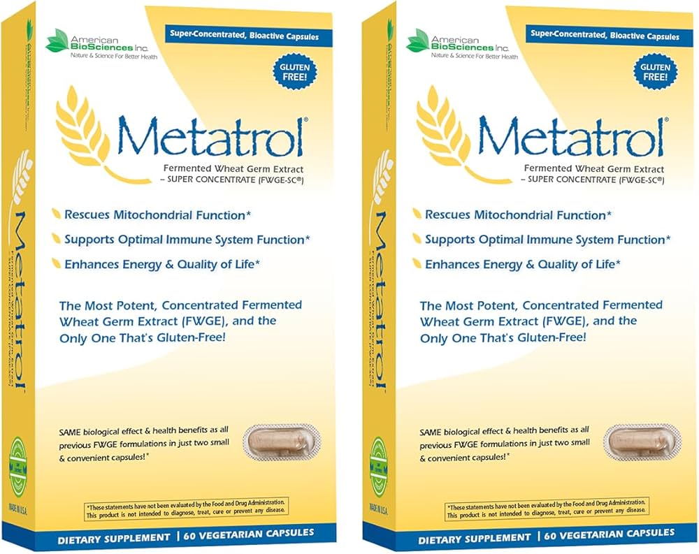 American BioSciences Metatrol 2-Box Bundle, Mitochondrial Rescue & Daily Immune System Support Fermented Wheat Germ Extract - Super Concentrate, 60 Capsules per Box, 41mg of FWGE-SC per Serving